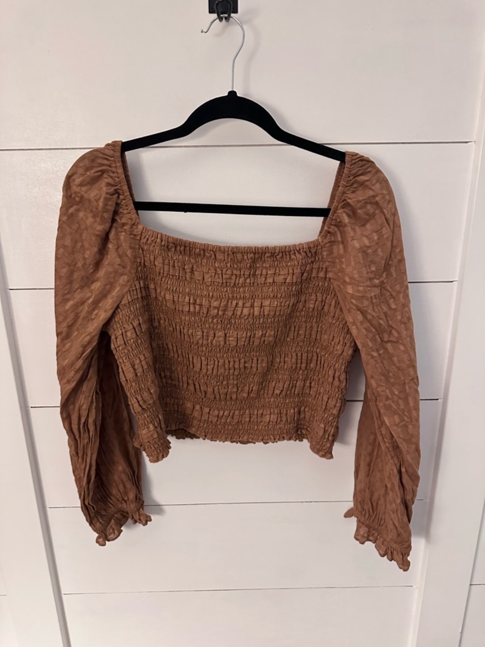 AEO XL halter body puff sleeve 100% cotton brown boho shabby chic coquette top - Picture 3 of 12